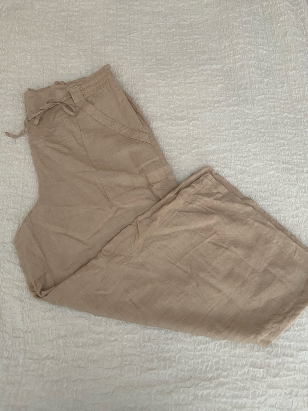 LOFT TAN LINEN BLEND CROP WIDE LEG PANT SIZE XL - Picture 2 of 10